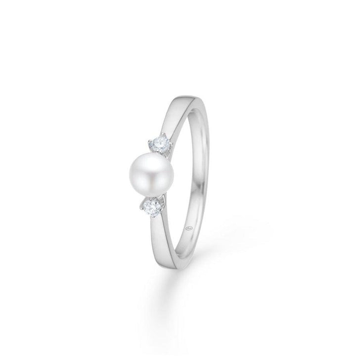 Mads Z 14kt Hvidguld Crown Trinity Pearl Ring 0.08ct W.Si - Ringe - 1643708-001