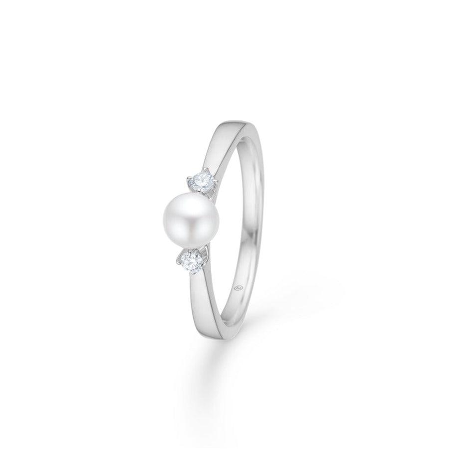 Mads Z 14kt Hvidguld Crown Trinity Pearl Ring 0.08ct W.Si - Ringe - 1643708-001