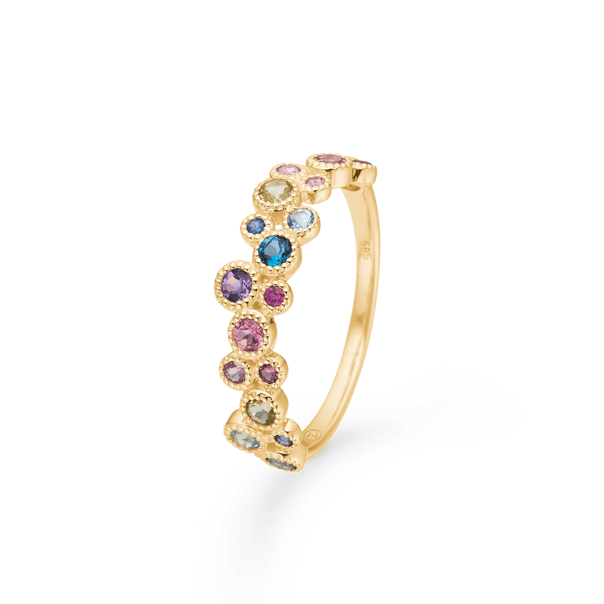 Mads Z 14kt Luxury Rainbow Petite Ring mit farbigen Steinen in Gold, wunderschön detailliert. Modell 1544066-001-1
