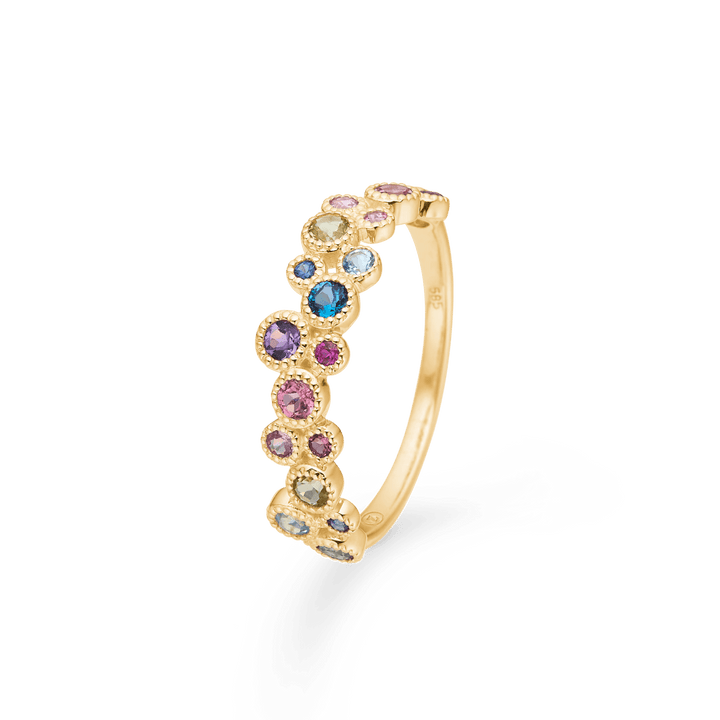 Mads Z 14kt Luxury Rainbow Petite Ring mit farbigen Steinen in Gold, wunderschön detailliert. Modell 1544066-001-1