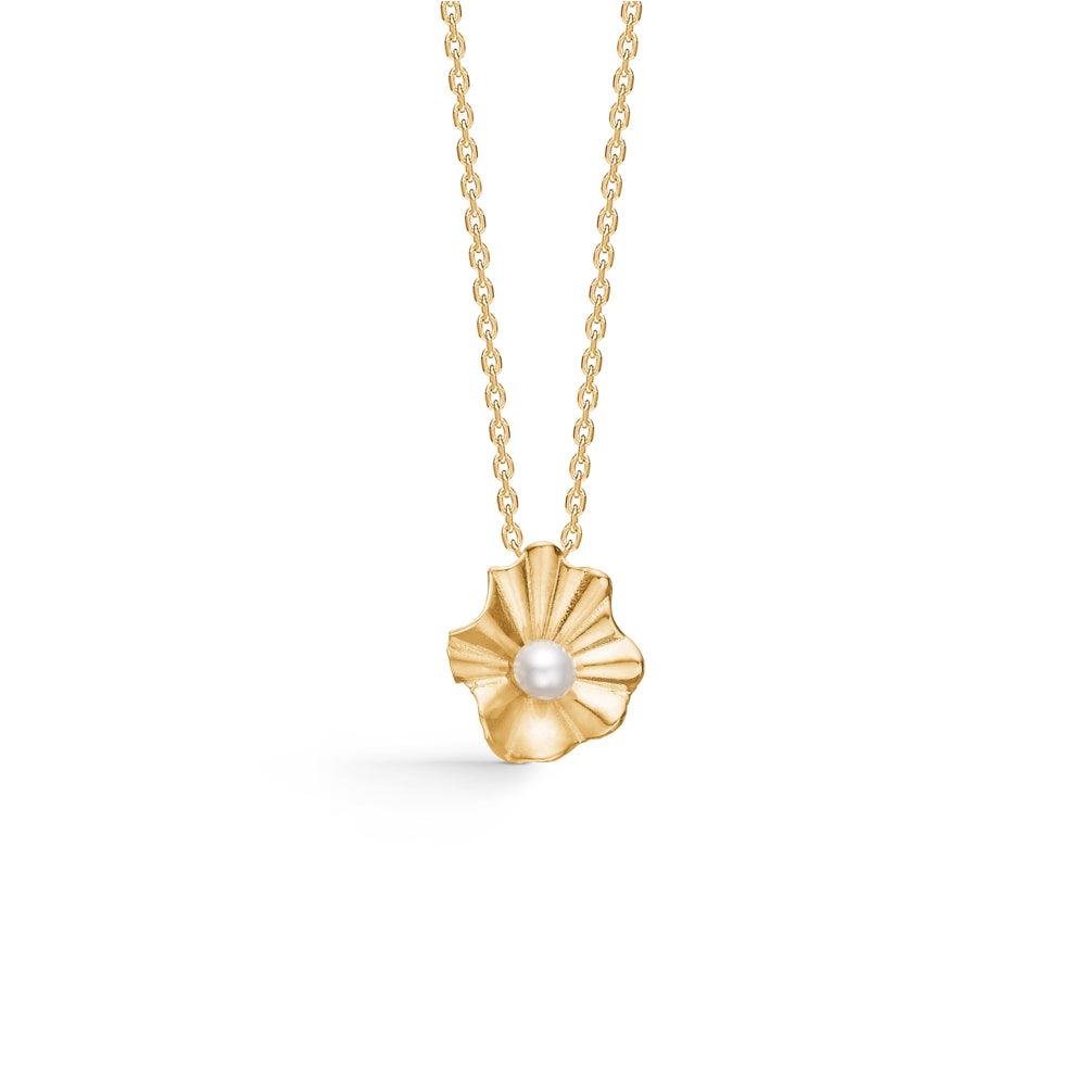 Mads Z 8kt Amelie-Anhänger mit Perle, elegantem goldfarbenem und floralem Design. Modell 3333119