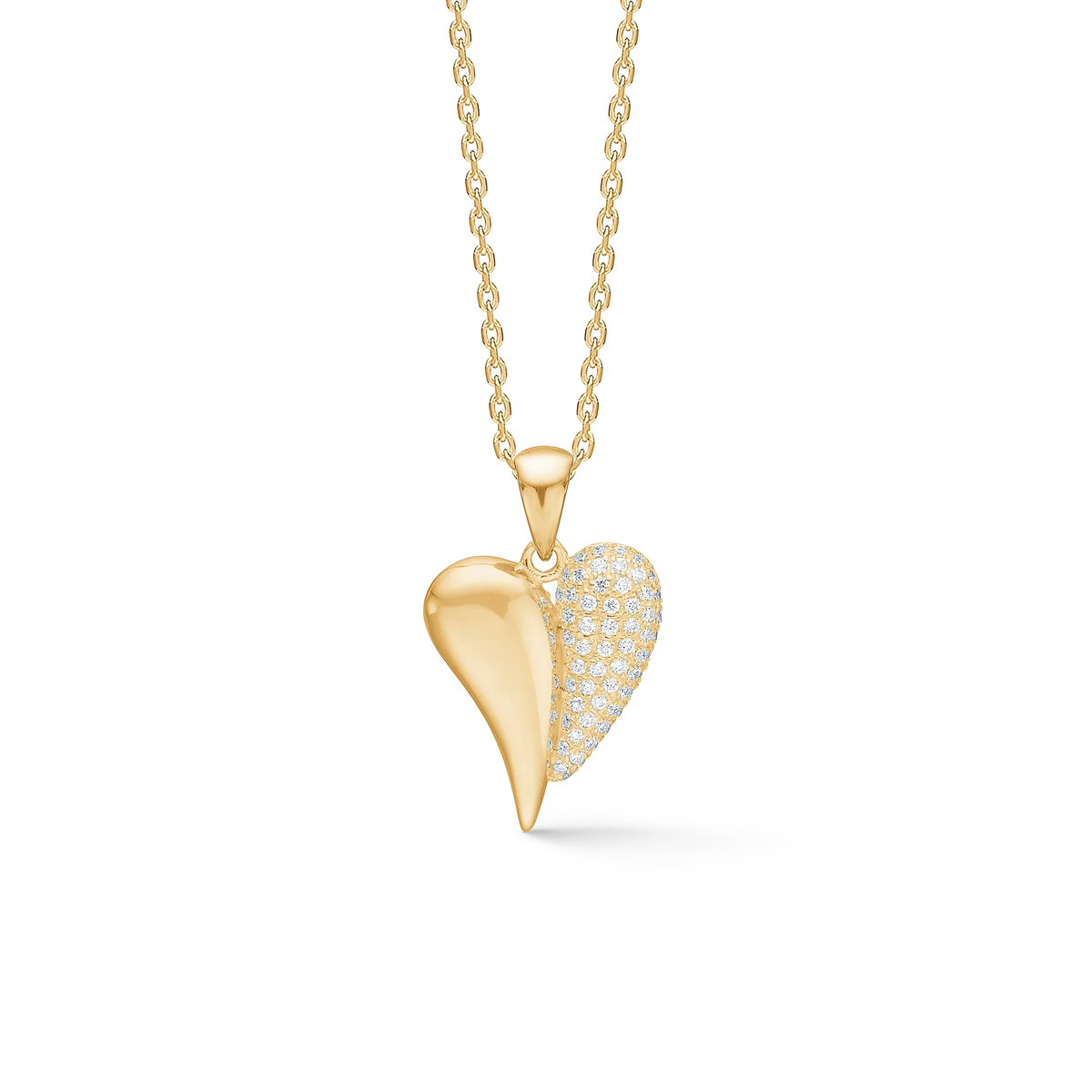 Mads Z Amourette Anhänger Goldherz mit. Diamanten, elegante Kette mit glänzendem und diamantbesetztem Herz. Modell 1531185.