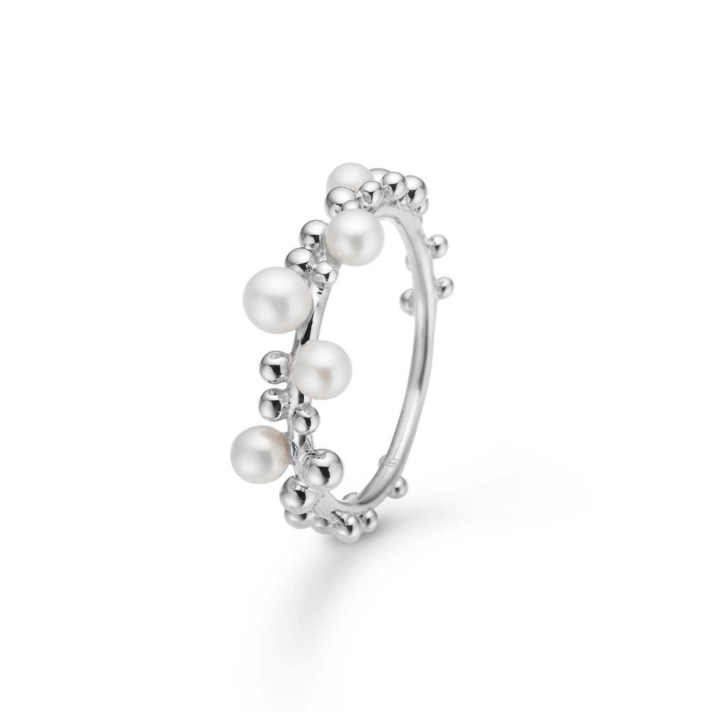 Mads Z Bubbles n Pearls Silberring mit weißen Perlen und Blasendesign, Modell 2143166-001-1
