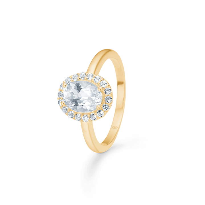 Mads Z Celestial by Medina Ring aus 8-karätigem Gold mit weißem Topas, eleganter ovaler Stein mit funkelndem Rand. Modell 3346901-001