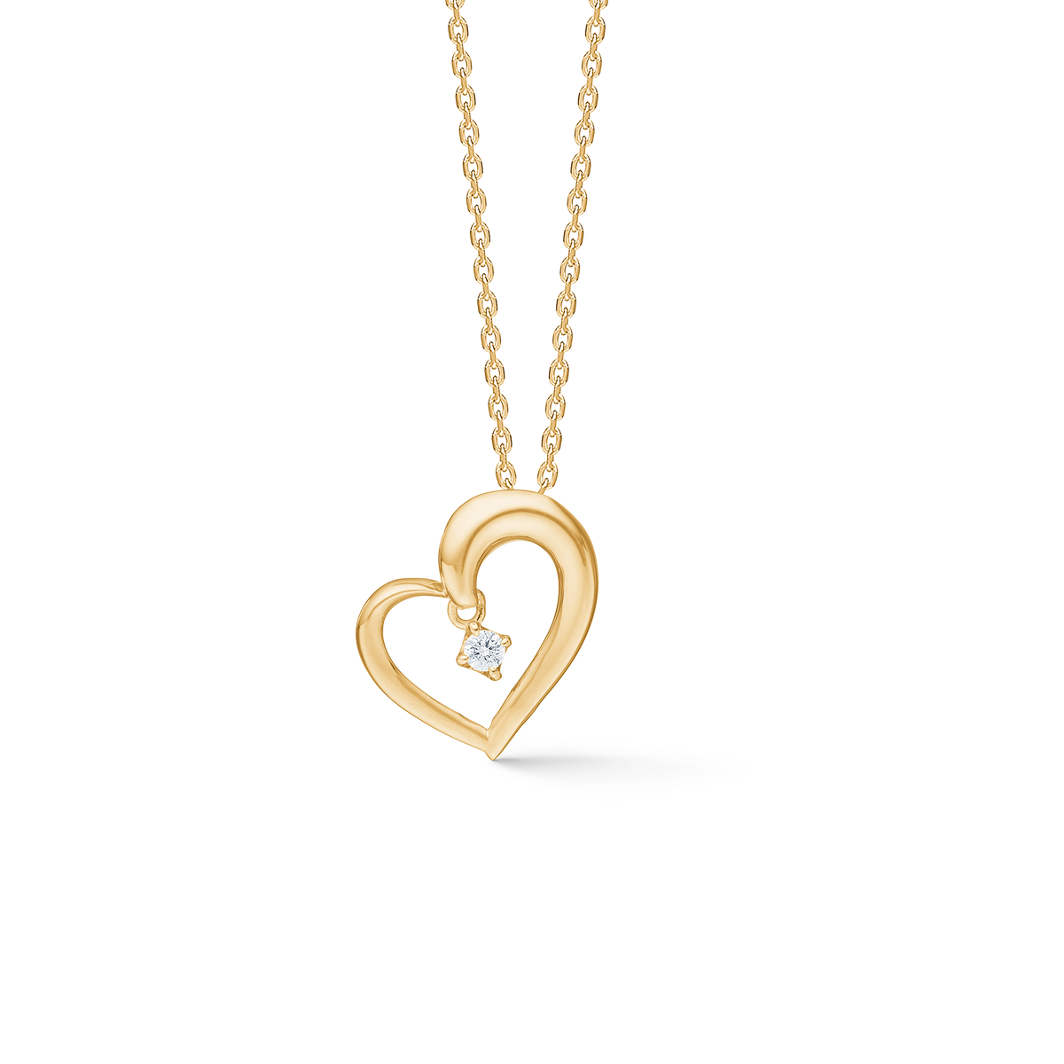 Mads Z Crown Heart 14 Goldanhänger mit Diamant, offenes Herzdesign an Goldkette. Modell 1531704-1.