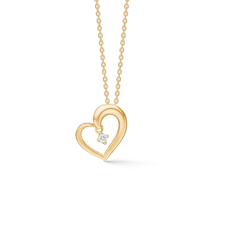Mads Z Crown Heart 14 Goldanhänger mit Diamant, offenes Herzdesign an Goldkette. Modell 1531704-1.