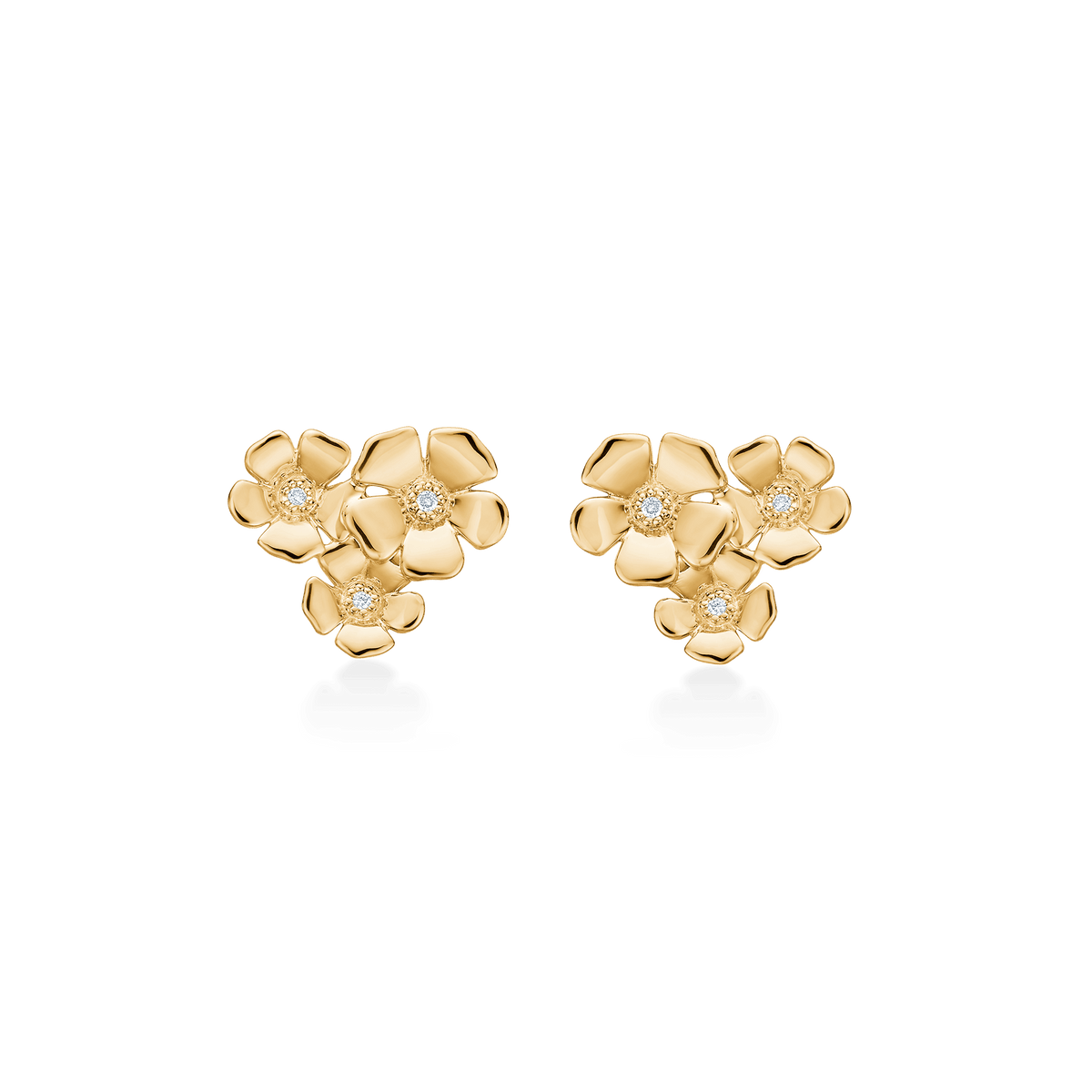 Mads Z Fleur Ohrringe aus 14-karätigem Gold mit Diamanten, Blumenmotiv in leuchtendem Gold mit kleinen Diamanten. Modell 1511109-1