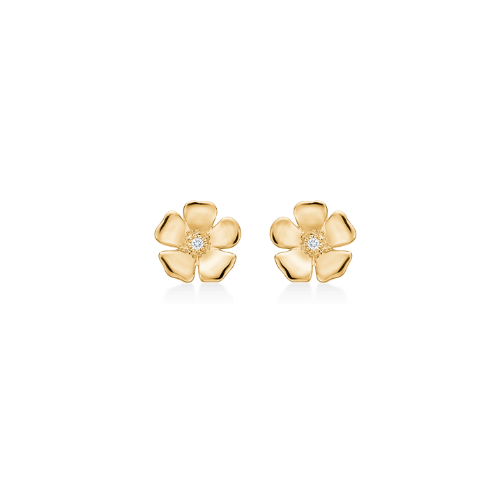 Mads Z Fleur Ohrstecker aus 14-karätigem Gold mit Diamanten, Blumenmuster, von vorne gesehen. Modell 1511108.
