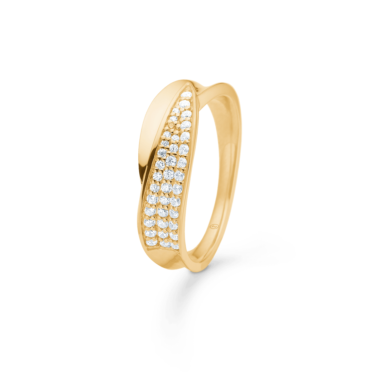 Mads Z Gloria 8-karätiger Goldring mit Zirkonia, elegantes Design in leuchtendem Gelbgold mit klaren Steinen, Modell 3347073-001.
