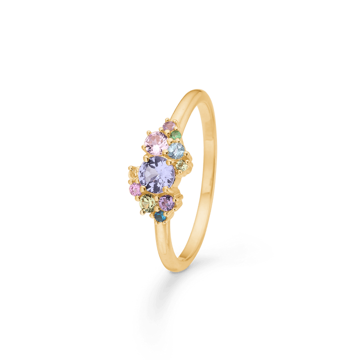 Mads Z Little Prince Ring aus 14-karätigem Gold mit farbigen Edelsteinen, elegantes und schlankes Modell. Modell 1546098-001