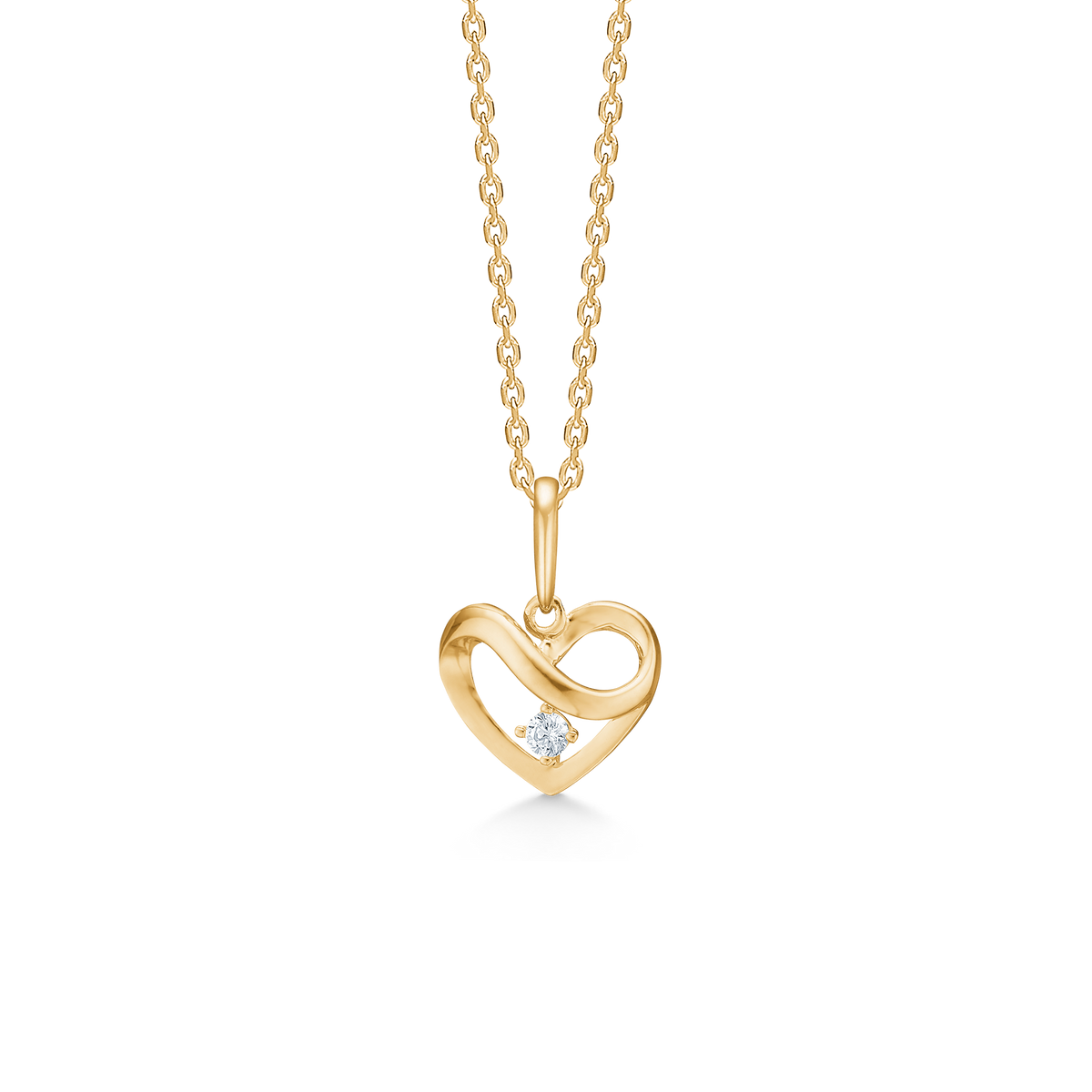 Mads Z Lovess Heart-Anhänger aus 8-karätigem Gold mit Zirkonia, eleganter herzförmiger Anhänger an einer Kette. Modell 3337138