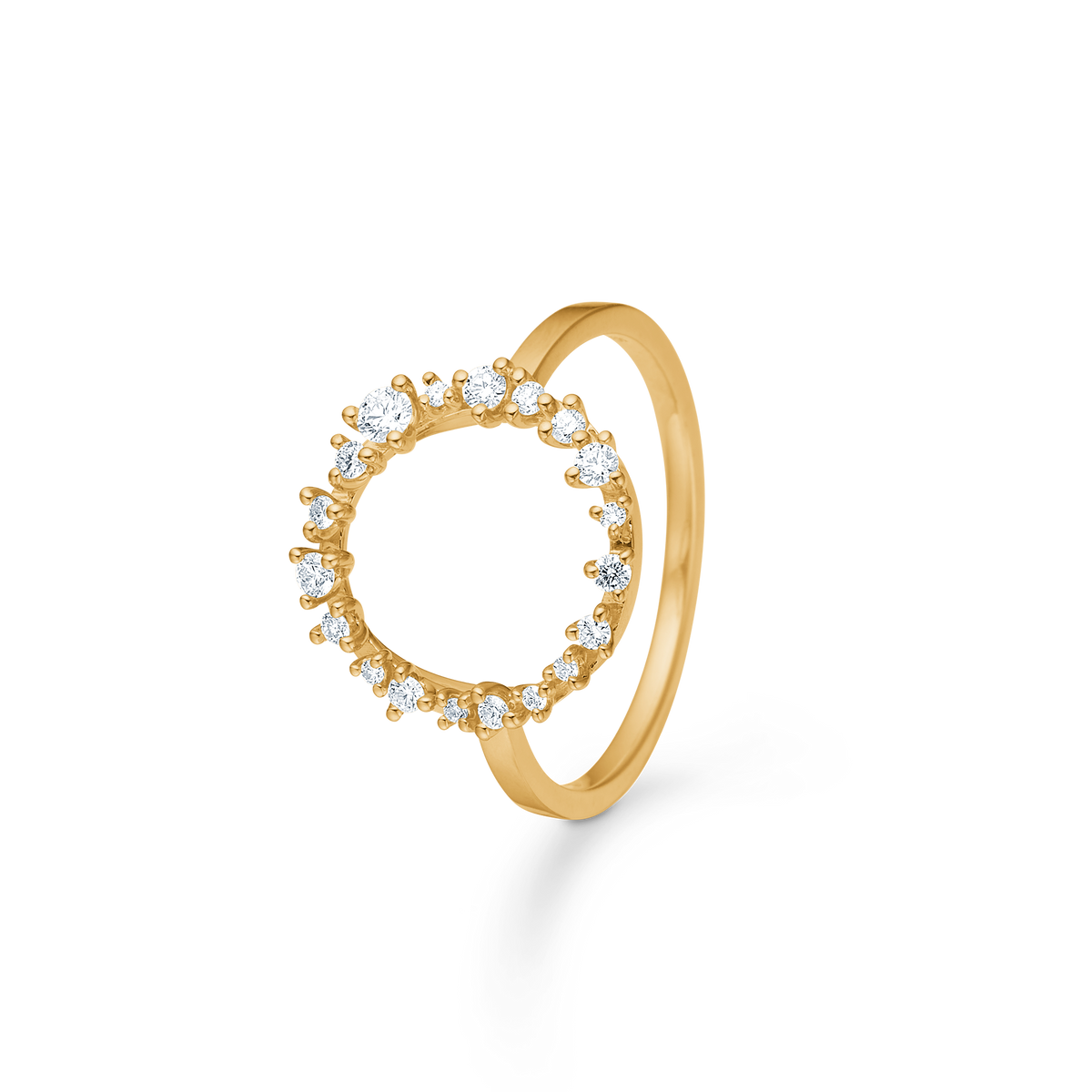Mads Z Lucia Circle Ring aus 14-karätigem Gold mit Diamanten, elegantes Kreisdesign mit klaren Steinen. Modell 1541054-001