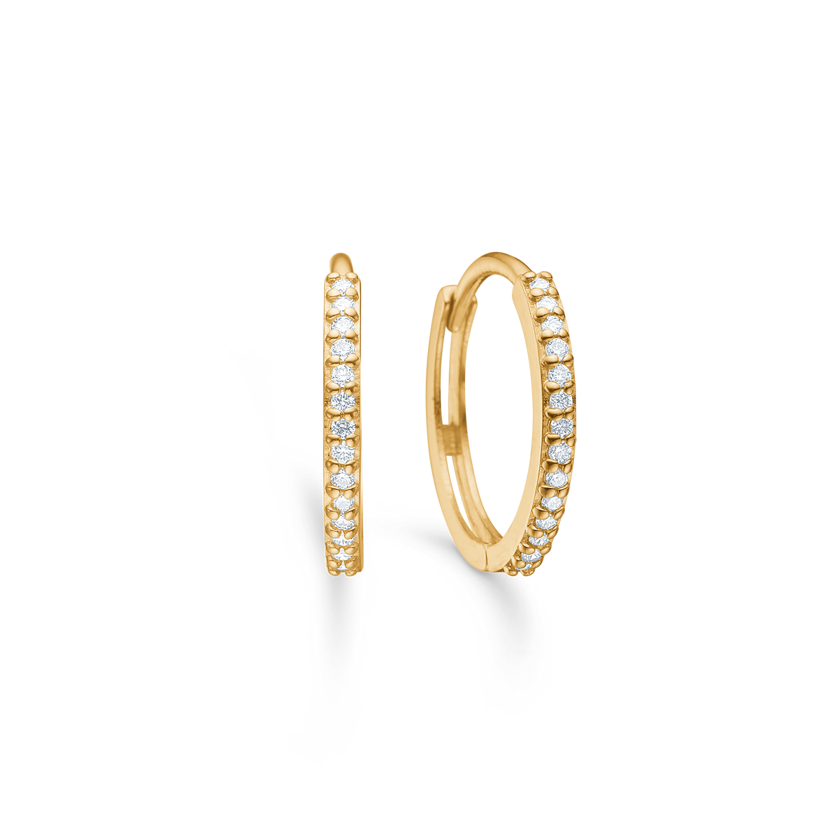 Mads Z Lumina Creolen aus 14-karätigem Gold mit Diamanten, elegante runde Ohrringe mit Steinen, Modell 1511085-1