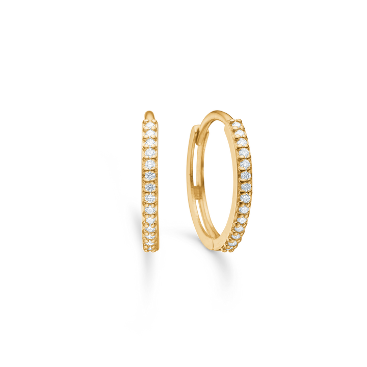 Mads Z Lumina Creolen aus 14-karätigem Gold mit Diamanten, elegante runde Ohrringe mit Steinen, Modell 1511085-1