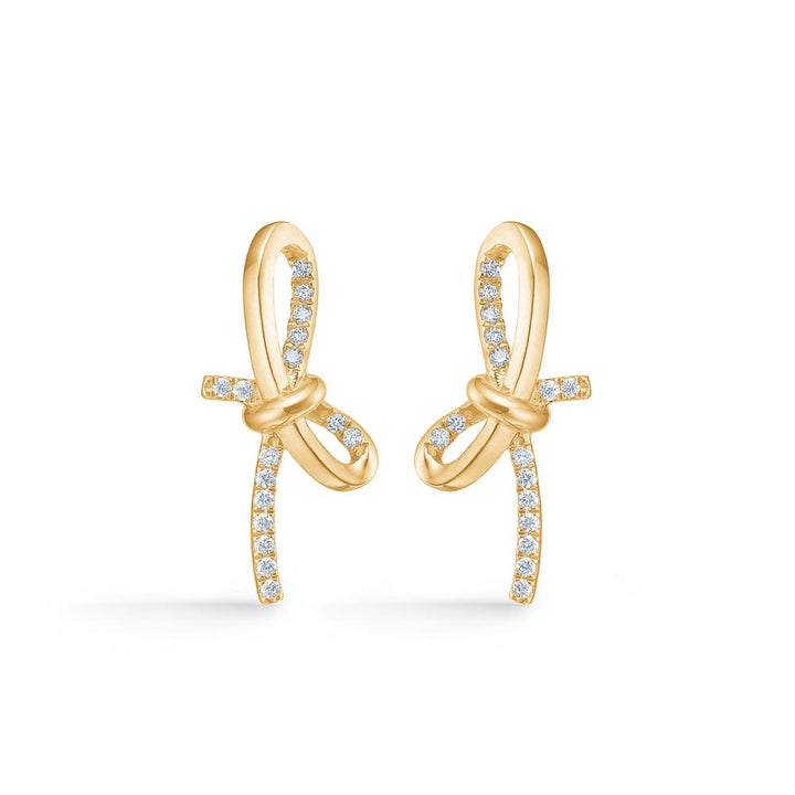 Mads Z Miss Butterfly Schleifenohrringe in Gold mit kleinen Diamanten, elegantes Design. Modell 1511003.