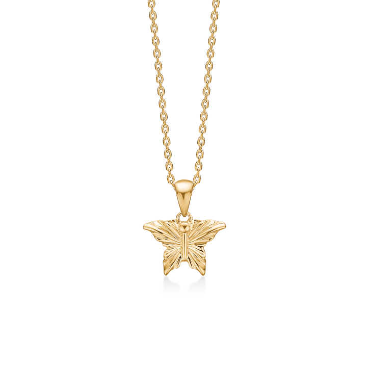 Mads Z Monarchfalter-Anhänger aus 14-karätigem Gold mit Kette, wunderschön detailliertes goldfarbenes Modell, Modell 1530155