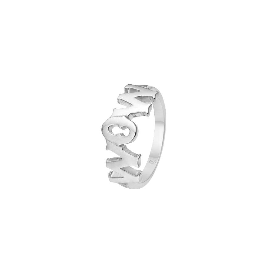 Mads Z Silver WowMom Ring aus glänzendem Silber mit geschnitztem Text und Ewigkeitszeichen, Modell 2140097-001