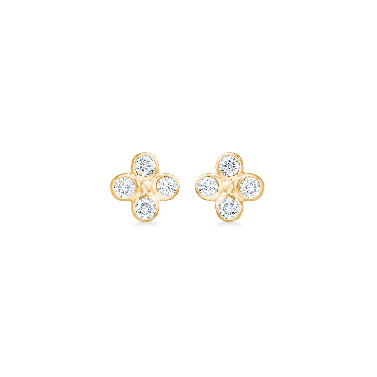 Mads Z Sophia's Bloom Ohrstecker aus 14-karätigem Gold mit 0,16 ct W/SI zeigt kleine blütenförmige Ohrstecker aus Gold mit Diamanten. Modell 1511194-1