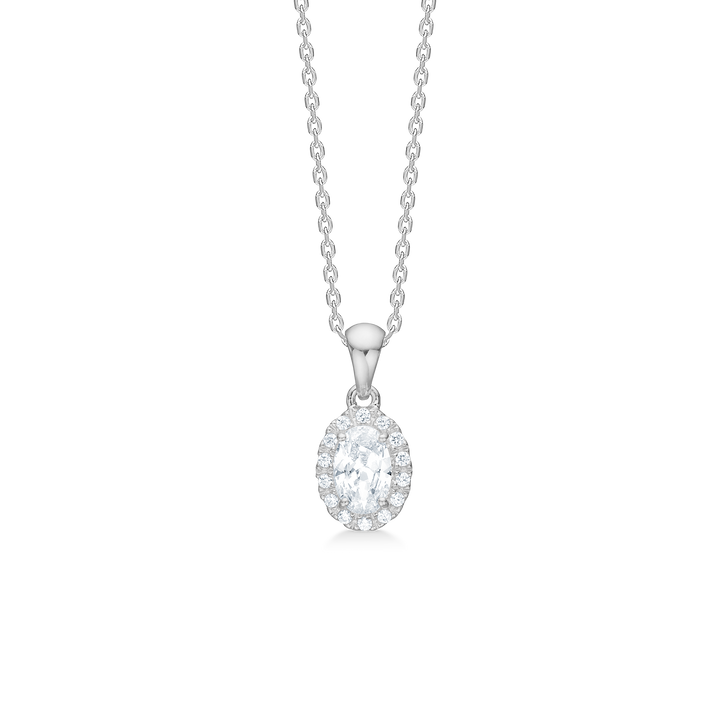 Mads Z Stellar-Halskette aus Silber mit ovalem, funkelndem Anhänger aus klaren Steinen, Modell 3127001.