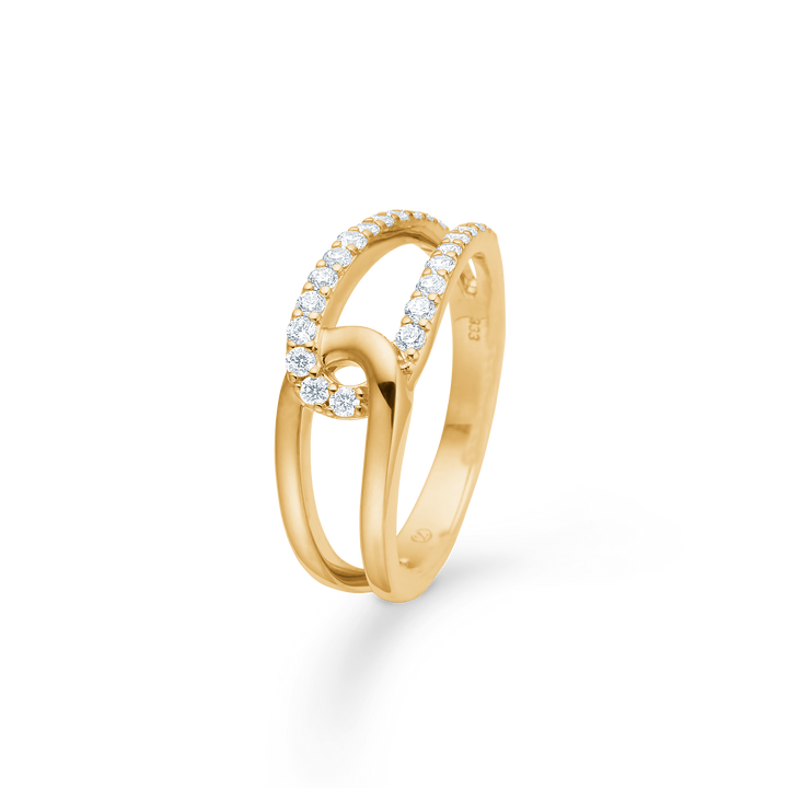 Mads Z Swoosh Ring aus 8 Karat Gold mit Zirkonia, elegantes offenes Design mit Steinen, Modell 3347025-001-2