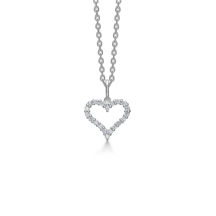 Mads Z Tender Heart Herzanhänger aus 14 Karat Weißgold, offenes Herzdesign mit klaren Steinen, Modell 1631320-1