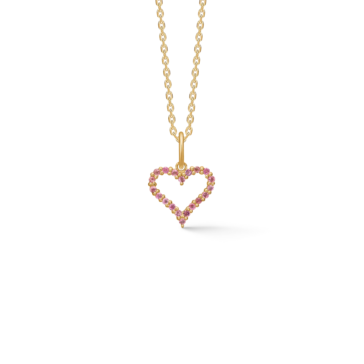 Mads Z Tender Heart Goldanhänger mit rosafarbenem Turmalin, herzförmiges Design an Kette. Modell 1536312-1