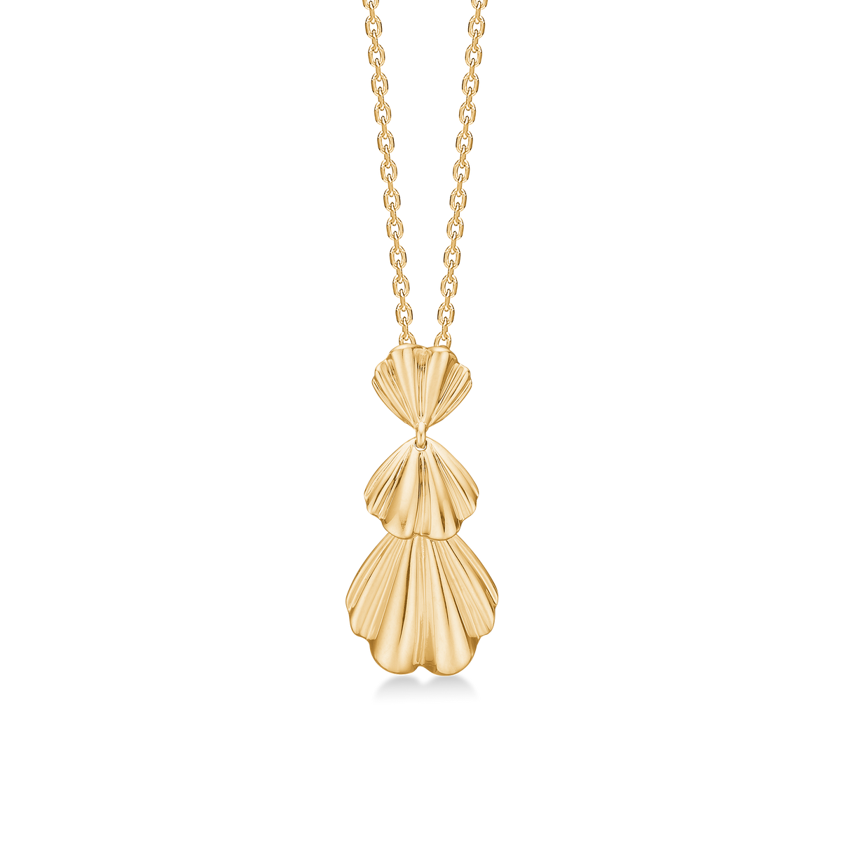 Mads Z Velvet Fan Anhänger aus 14 Karat Gold mit organischem fächerförmigem Design in glänzendem Gold. Modell 1530189-1.