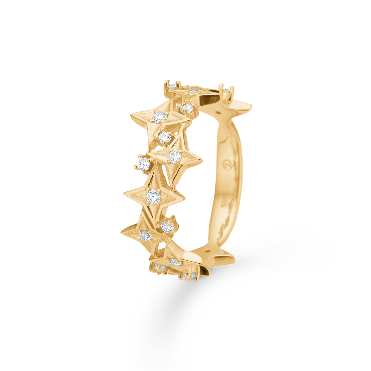 Mads Z Vesper 14kt Star Ring 0,20ct W SI zeigt Goldring mit funkelnden Sternen und Diamanten. Modell 1541197-001.