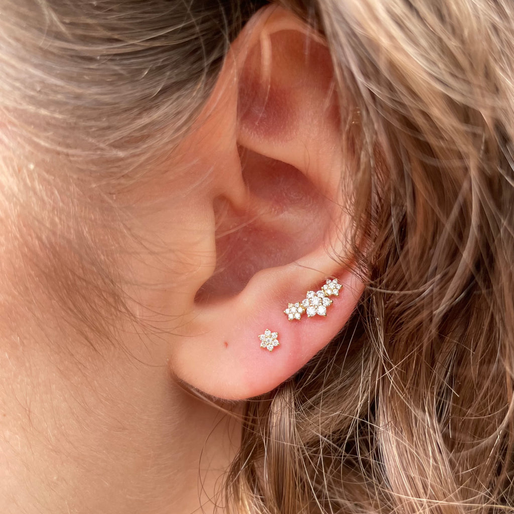 MARIA TASH Diamond Flower Treaded Stud Earring 3mm - Øreringe - XFLD-YG-W3-001