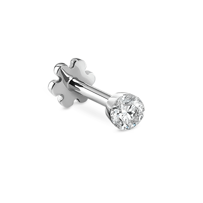 Maria Tash Invisible Set Diamond 2 mm Weißgold erscheint als schlichter, glänzender Ohrstecker mit klarem Diamant. Modell xivd-wg-w2-001-1