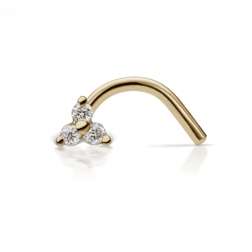 Maria Tash Nasenpiercing 18kt Gold Diamond Trinity, Nasenschmuck aus Gold mit drei Diamanten, Modell ntrd-yg-w3-nr-001-1.