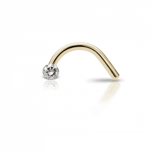 Maria Tash Nasenpiercing aus 18-karätigem Gold mit unsichtbarem Diamant, gebogenes Modell mit klarem Diamant, Modell NIVD-YG-W15-NR-001.
