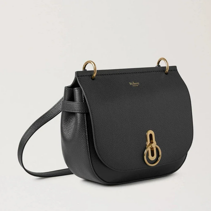 Mulberry Amberley Satchel Small Classic Grain Black aus schwarzem Leder mit goldfarbener Schnalle, Modell hh9799205a100.