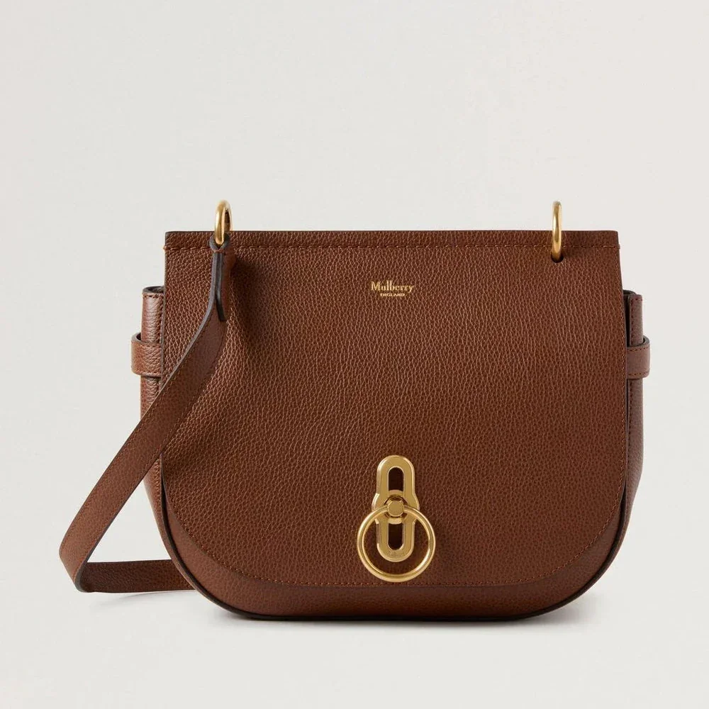 Mulberry Amberley Satchel Small Classic Grain Two Toned Oak aus braunem Leder mit goldener Schnalle, Modell hh9800552g110