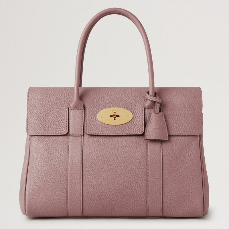 Mulberry Bayswater Heavy Grain Autumn Rose Handtasche aus rosafarbenem Leder mit goldener Schnalle. Modell HH6592/736J997
