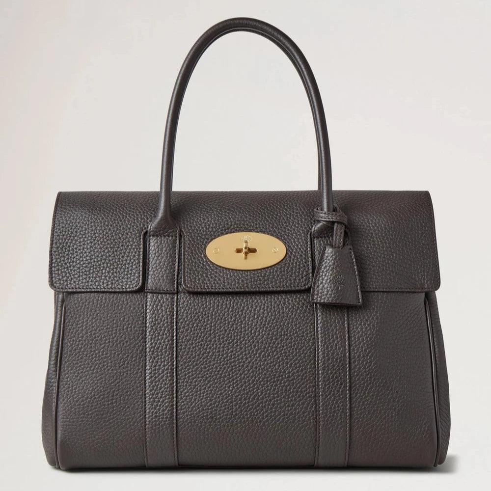 Mulberry Bayswater Schweres genarbtes Ebenholz mit goldener Schnalle, schwarze Ledertasche, Modell HH6592/736A110