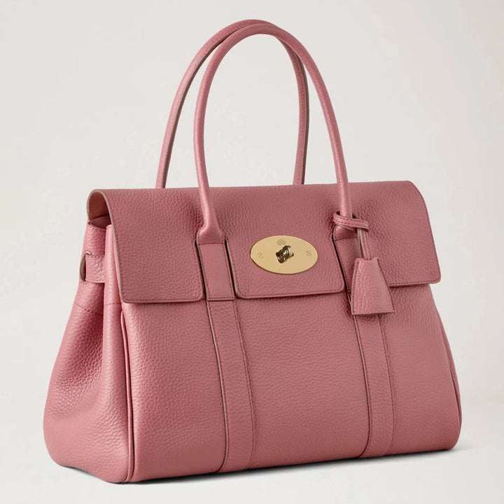 Mulberry Bayswater Pinke Scrumpy Heavy Grain Handtasche aus rosafarbenem Leder mit goldfarbenem Verschluss. Modell HH6592736J647