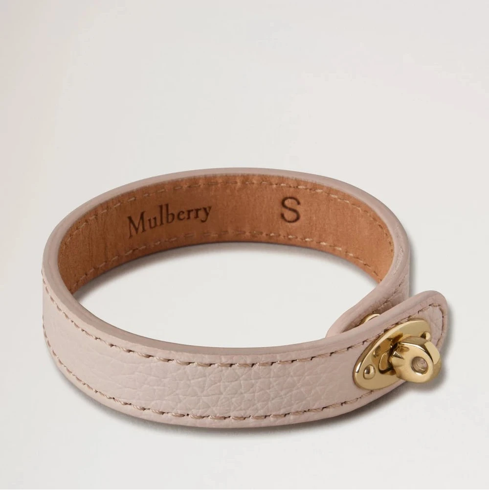 Mulberry Bayswater Dünnes Lederarmband, hellrosa Lederarmband mit Goldschließe, Modell QB2390205J002-001
