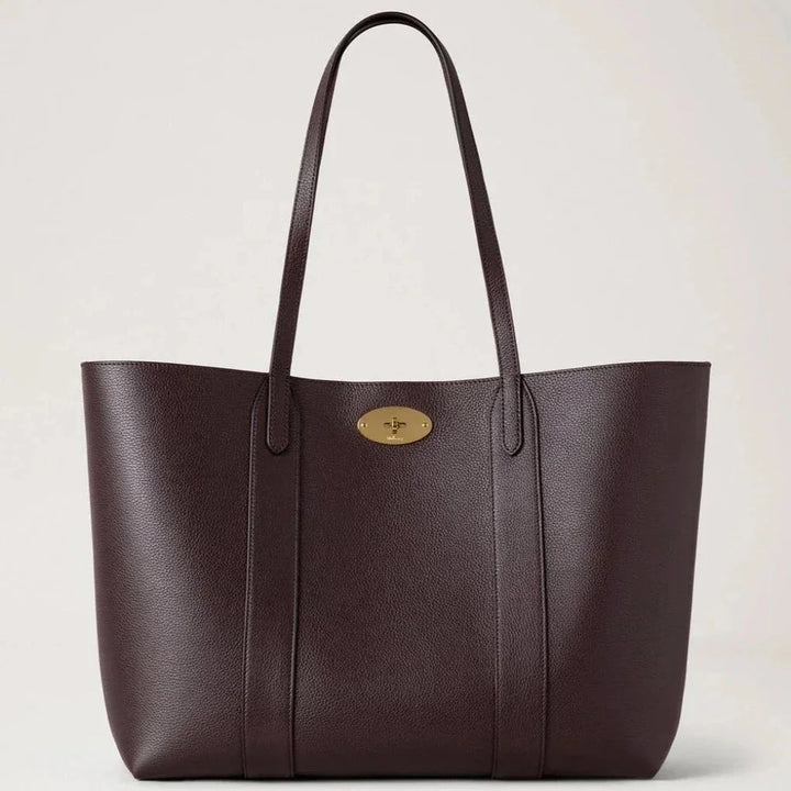 Mulberry Bayswater Tote Ebony Small Classic Grain, elegante braune Ledertasche mit goldener Schnalle. Modell HH5727205A110