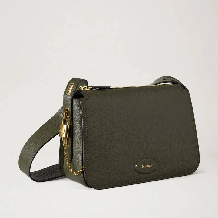 Mulberry Billie Small Classic Grain Juniper Green Umhängetasche aus Leder mit goldenen Details. Modell HH8301/205Q749