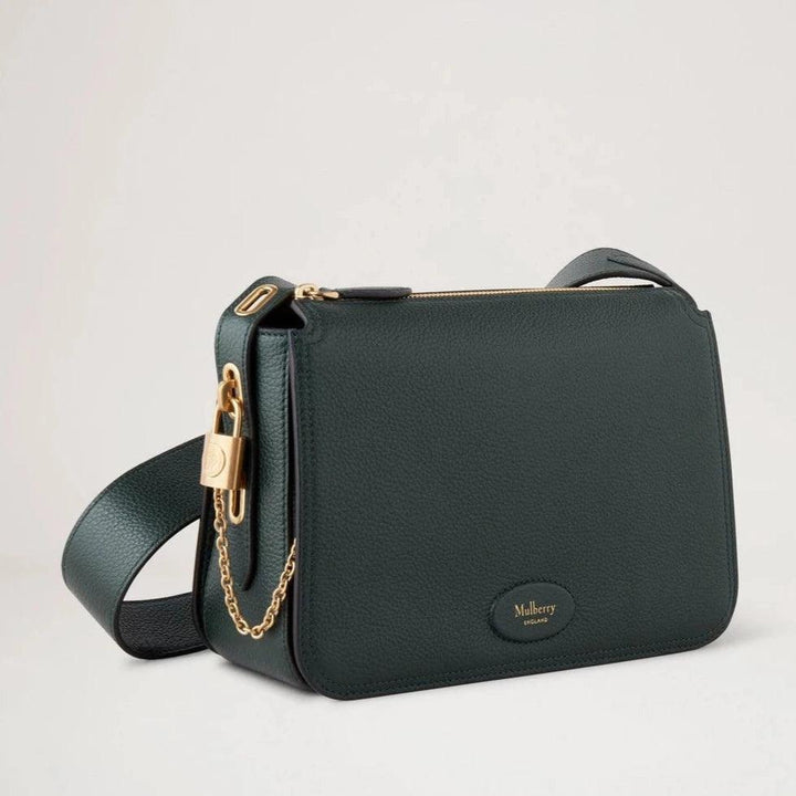 Mulberry Billie Small Classic Grain Mulberry Grüne Umhängetasche aus dunkelgrünem Leder, Details in Gold. Modell HH8301/205Q633