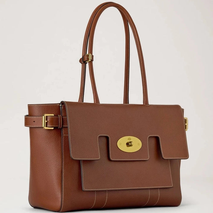 Mulberry Schnalle Bayswater Eiche NVT, braune Ledertasche mit goldener Schnalle und verstellbaren Trägern. Modell HH9964730G110