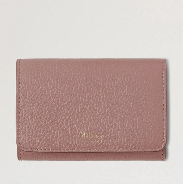 Mulberry Continental Trifold Wallet Herbstrose aus rosafarbenem Leder, elegantes Frontdesign. Modell RL6824205J997