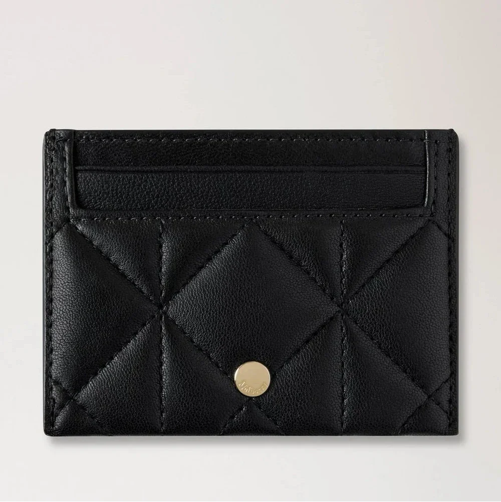Mulberry Kreditkarten-Slip Black Quilting aus schwarzem gestepptem Leder mit goldenen Details. Modell RL8898676A100
