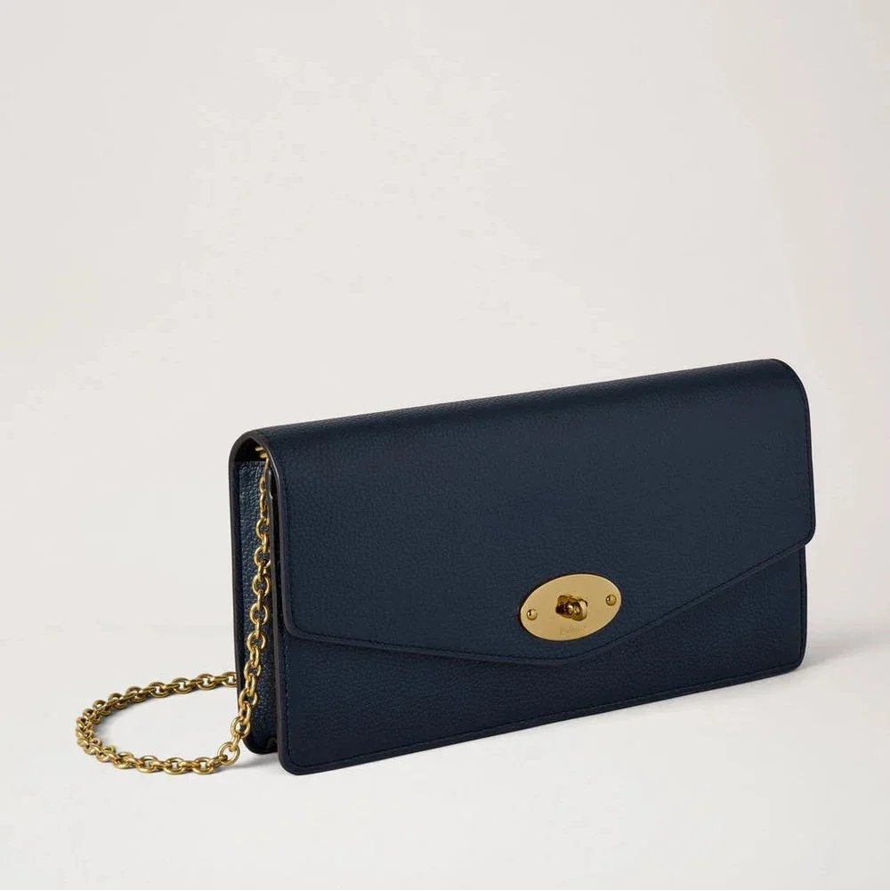 Mulberry Darley Clutch Small Classic Grain Night Sky in dunkelblauem Leder mit goldener Kette, Modell RL8971/205U888
