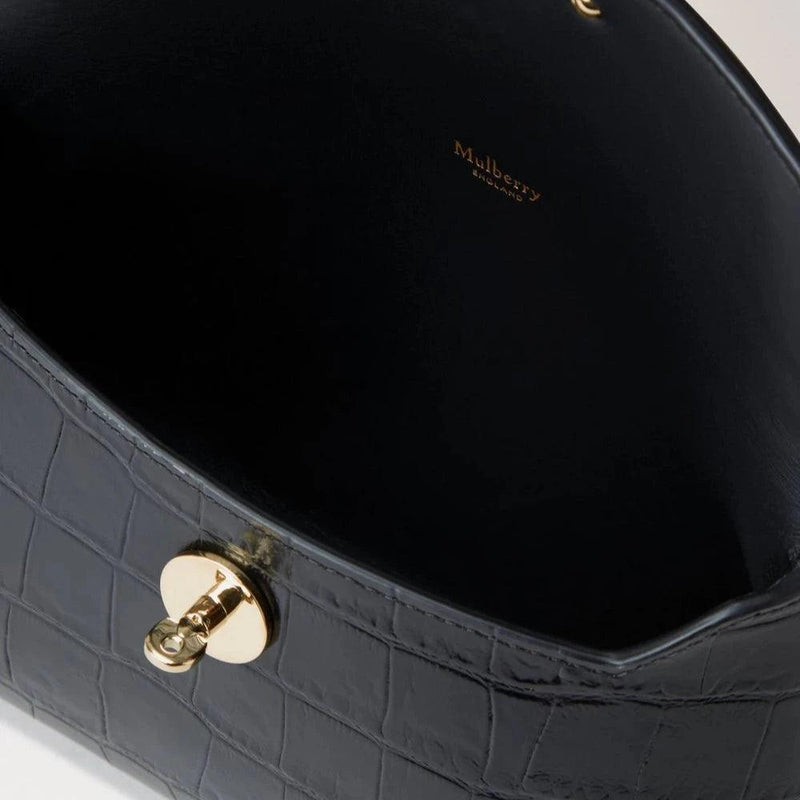 Mulberry Darley Cosmetic Pouch Black Shiny Small Croc - Darley Cosmetic - RL8187/641A100