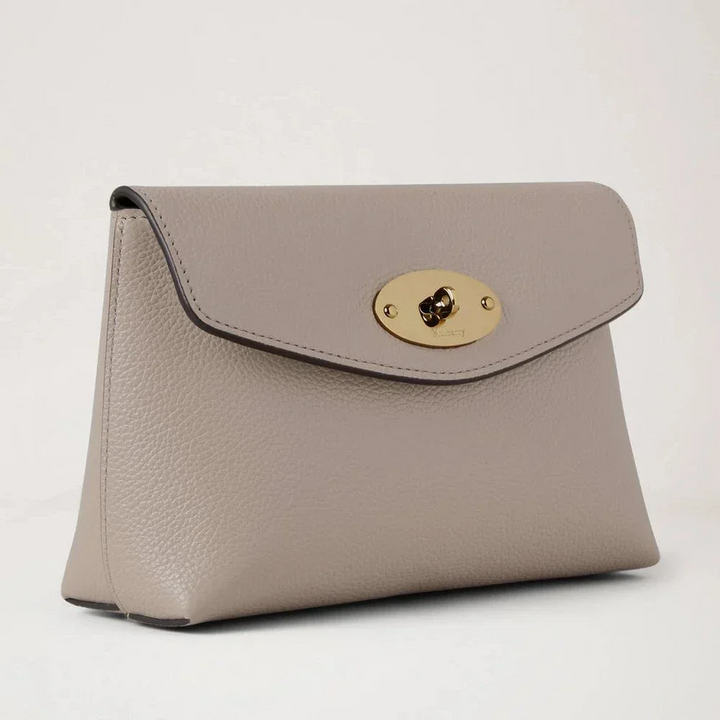 Mulberry Darley Kosmetiktasche Kaschmir Taupe Small Classic Grain mit goldener Schnalle, Modell RL5077205F924.