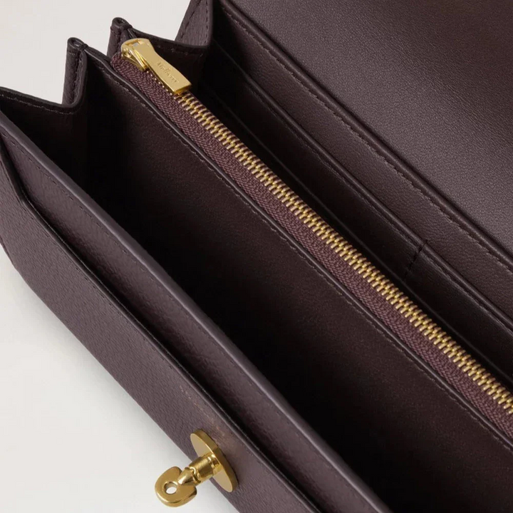 Mulberry Darley Kleine Geldbörse aus Ebenholz mit klassischer Maserung, Innenansicht, Fach und goldenem Reißverschluss, Modell RL4868205A110
