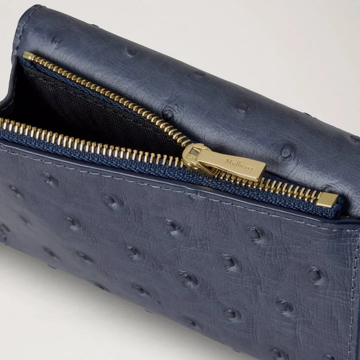 Mulberry Gefaltetes Multicard-Portemonnaie Strauß Stormy Blue aus geprägtem Leder mit Reißverschlussfach, Modell RL8946738U918.