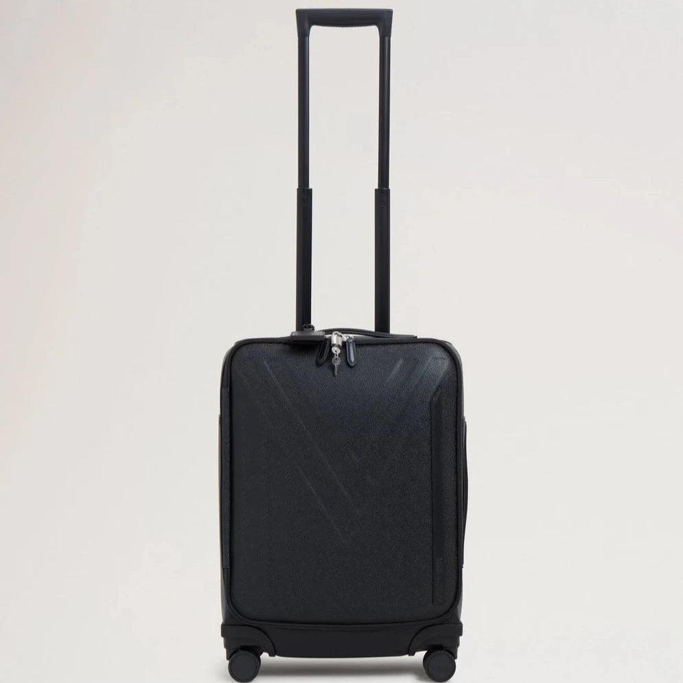 Mulberry Heritage 4 Wheel Suitecase Eco Scotchgrain in Schwarz, Vorderansicht mit ausziehbarem Griff. Modell HL5158127A100.